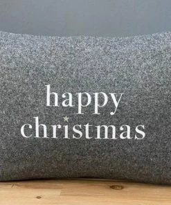 Chalk UK Happy Christmas Cushion Charcoal White