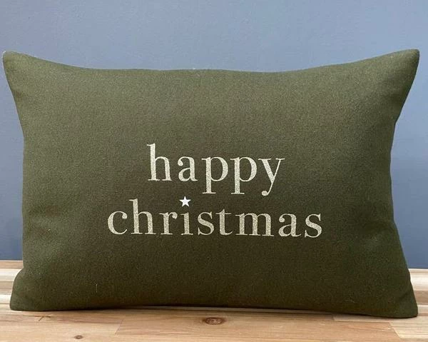 Chalk UK Chalk - Happy Christmas Cushion - Dark Olive, White & Champagne Glitter 4 Chalk UK Chalk - Happy Christmas Cushion - Dark Olive, White & Champagne Glitter