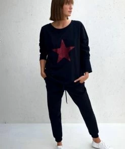 Chalk UK Robyn Top- Black With Giant Gold Star