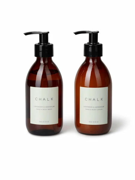 Chalk UK Amber Glass Hand And Body Lotion - Lavender & Geranium 3 Chalk UK Amber Glass Hand And Body Lotion - Lavender & Geranium